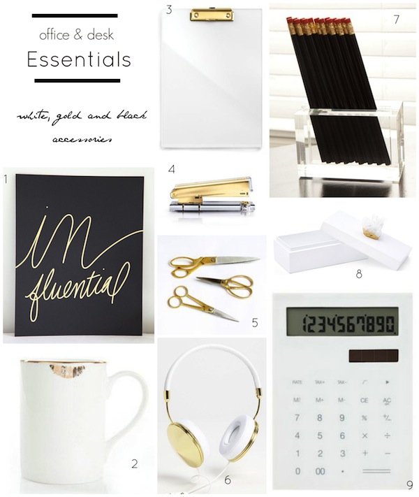 black and gold office supplies