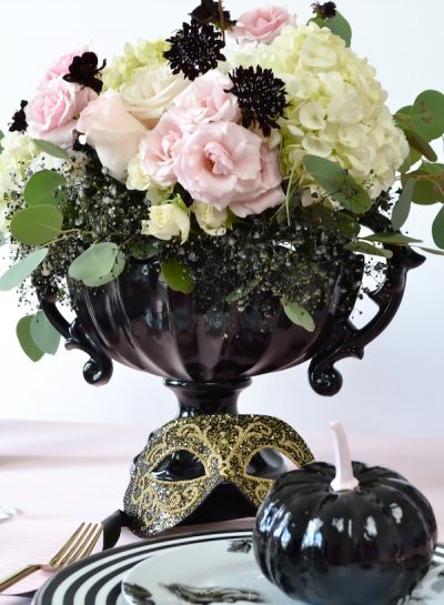 Pink and Black Halloween Tablescape