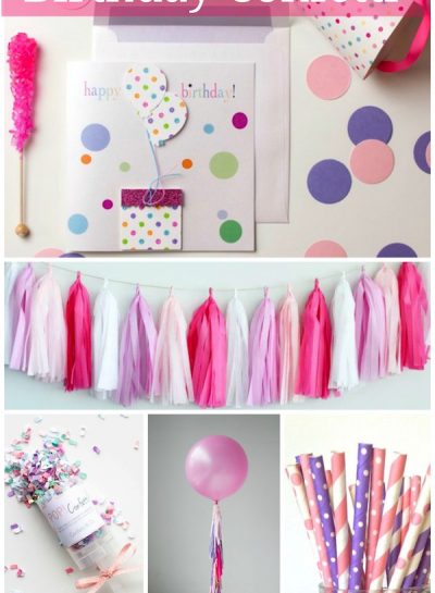 PARTY GOODS & A BIRTHDAY CONFETTI GREETING CARD {Pink, White & Purple}