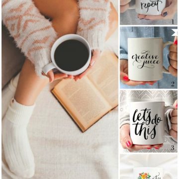 Calligraphy print coffee mugs