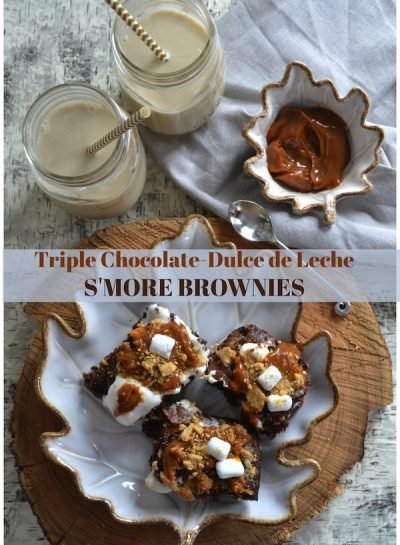 SINFULLY DELICIOUS TRIPLE CHOCOLATE-DULCE DE LECHE S’MORE BROWNIES