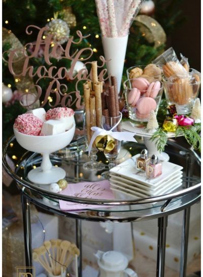 DIY: HOW TO USE YOUR BAR CART TO CREATE A FESTIVE HOT CHOCOLATE AND DESSERT BAR