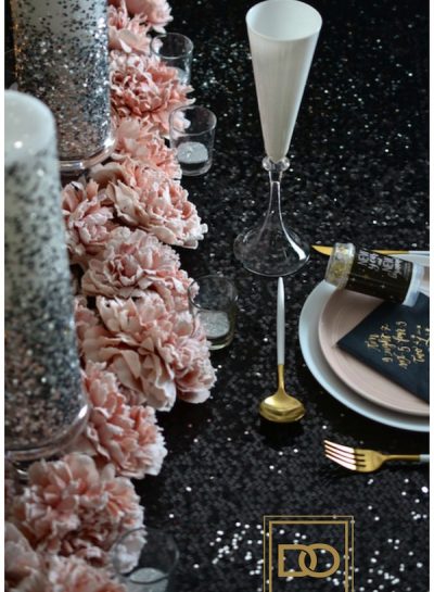 A GLAM BLACK & BLUSH NEW YEAR'S EVE TABLESCAPE