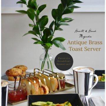 HEARTH & HAND MAGNOLIA ANTIQUE BRASS TOAST SERVER AND A GARDEN STYLE OMELETTE