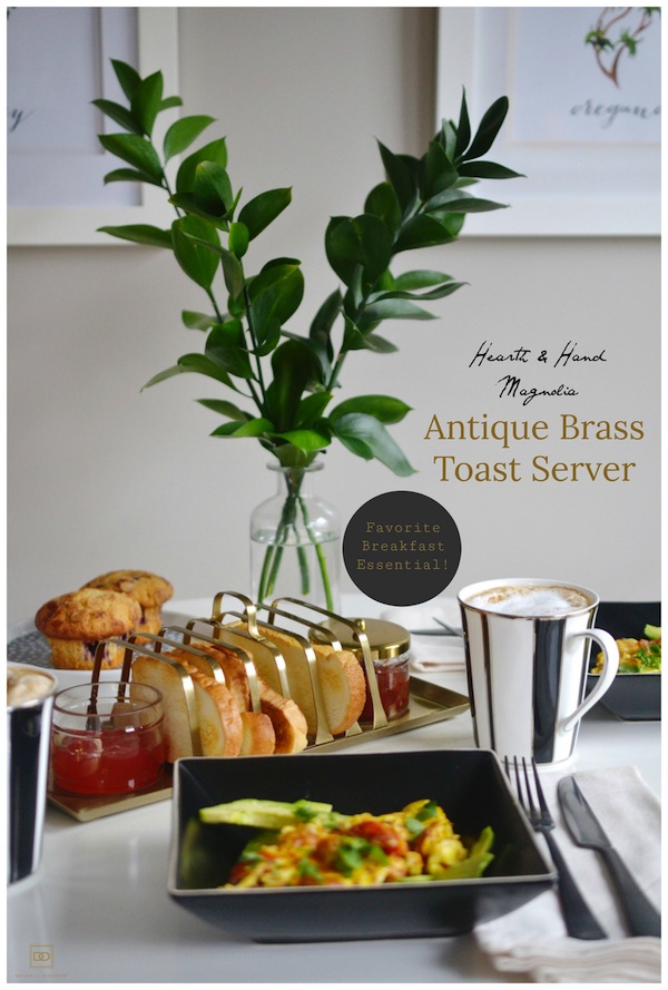 HEARTH & HAND MAGNOLIA ANTIQUE BRASS TOAST SERVER AND A GARDEN STYLE OMELETTE