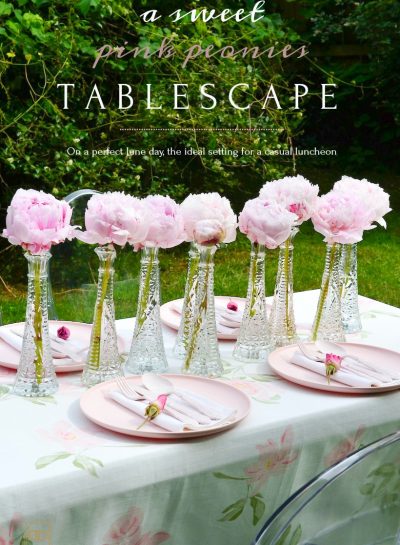 A SWEET PINK PEONIES OUTDOOR TABLESCAPE