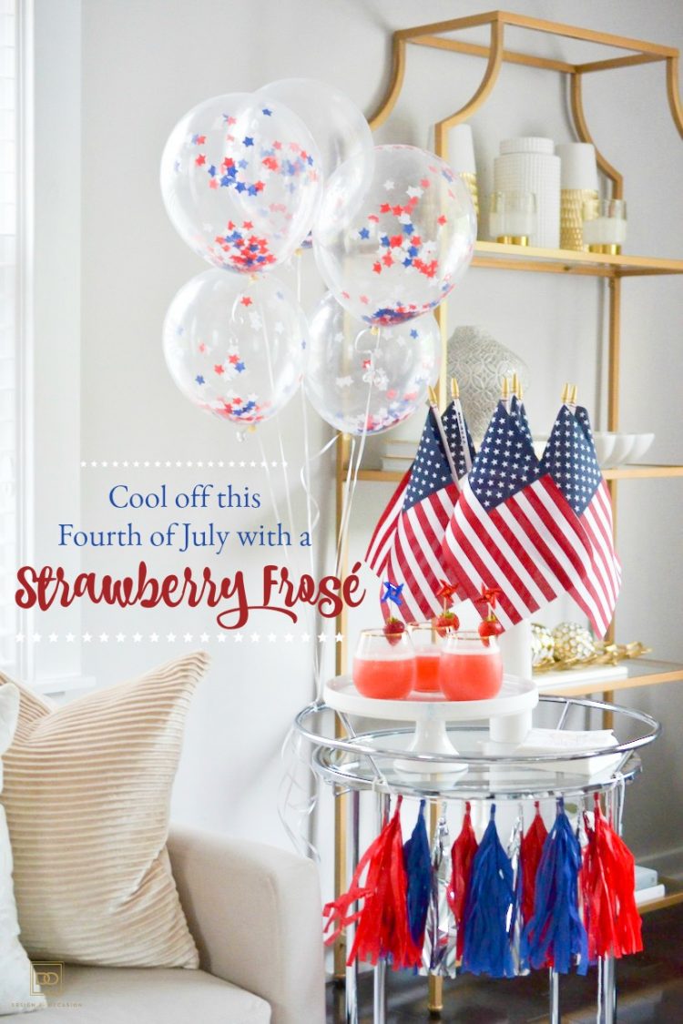INSPO FOR YOUR FOURTH OF JULY PARTY: A STRAWBERRY FROSE SERVED ON A PATRIOTIC BAR CART