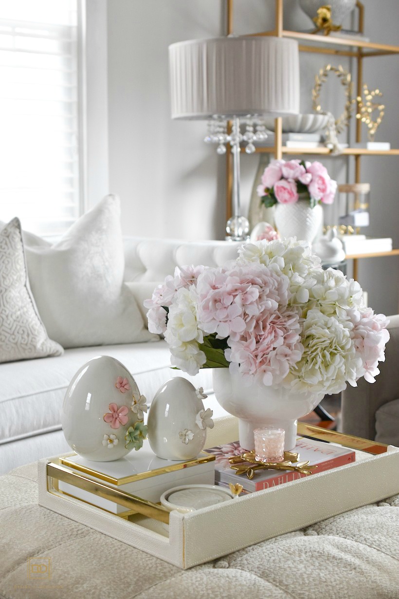 PINK AND WHITE EASTER DECOR COFFEE TRAY STYLING