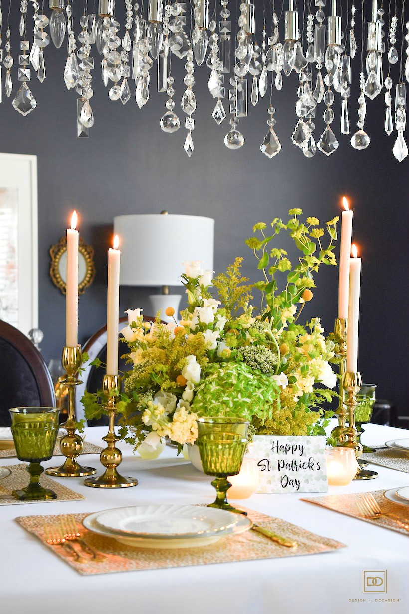 Green, Gold, and White St. Patrick's Day Tablescape