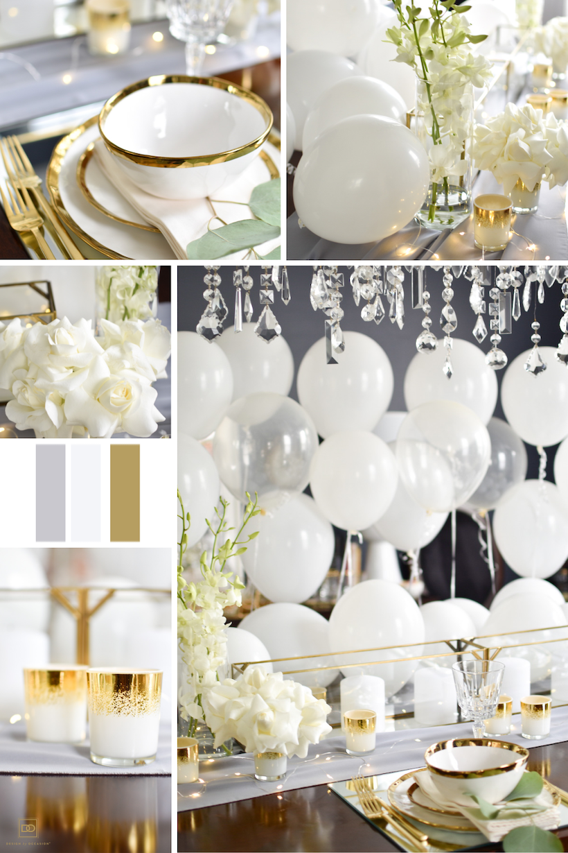 WHITE AND GOLD BIRTHDAY DINNER PARTY TABLESCAPE