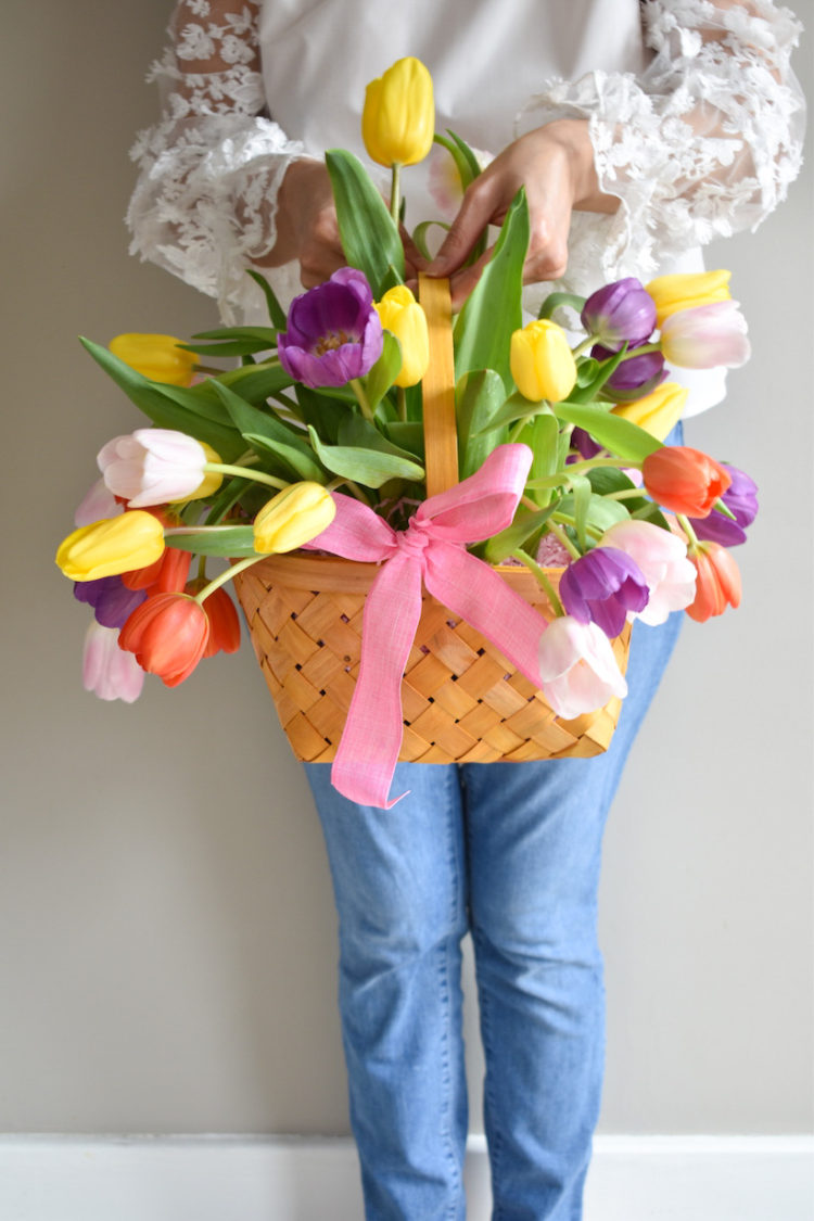DIY Tulip-filled Easter Gift Basket