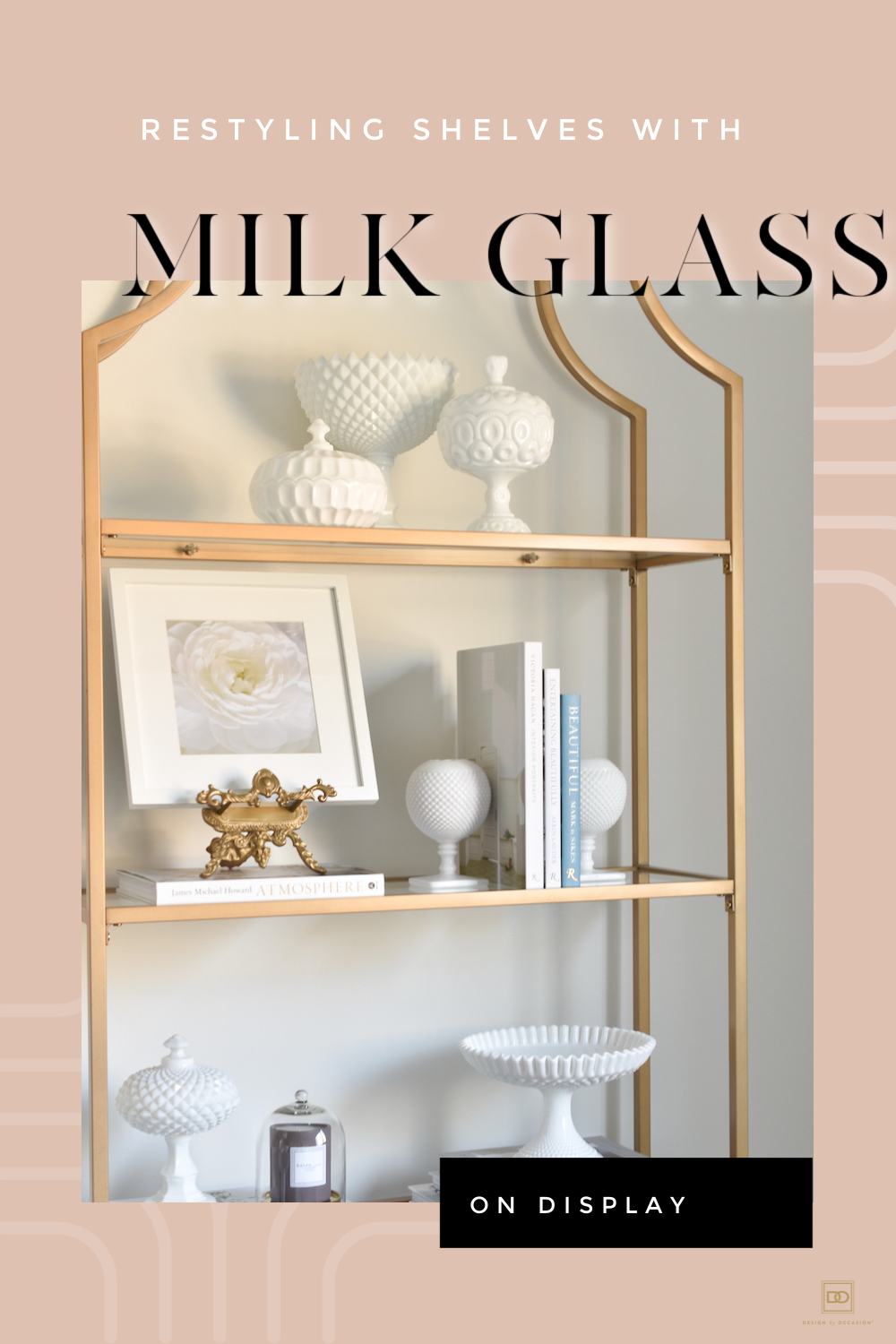 Bookshelf Styling with Milk Glass